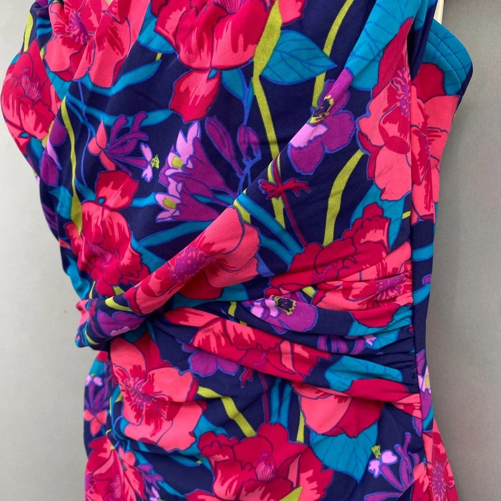 Lands End Floral One Piece Swimsuit Womens 16W Retro Twist Front Swimwear Mod‎